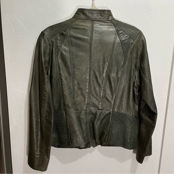 Bernardo Green Leather Moto Jacket PL - Picture 6 of 14